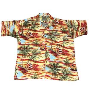 Vintage Pineapple Connections Shirt Mens Large Hawaiian Rayon Palm Tree 90s
